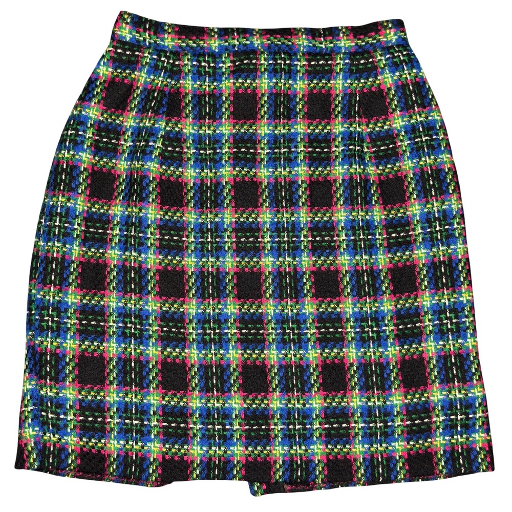 Vintage Tweed Plaid Star City Clothing Co Skirt 7 Neon Mini High Waist